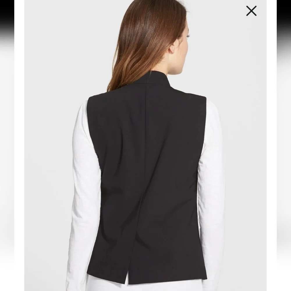 Eileen Fisher tux vest silk collar black contrast classic tailored luxurious euc - Picture 2 of 10